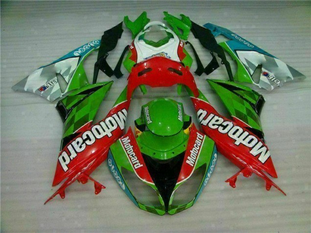 Rot Grün Motocard Kawasaki ZX6R 2009-2012 Verkleidungen