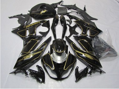 Schwarz Gold Kawasaki ZX6R 2009-2012 Verkleidungen