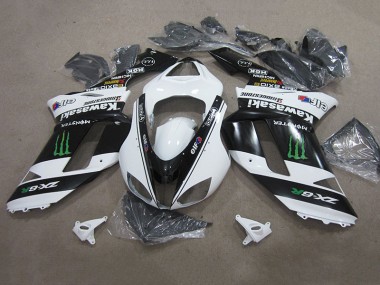 Schwarz Weißes Monster Kawasaki ZX6R 2007-2008 Verkleidungen