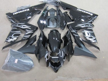 Schwarz mit Weißer Flamme Kawasaki ZX10R 2003-2005 Verkleidungen