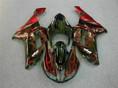 Schwarz rote Flamme Kawasaki ZX6R 2007-2008 Verkleidungen