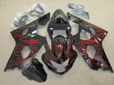 Schwarz rote Flamme Suzuki GSXR 600 K4 2004-2005 Verkleidungen
